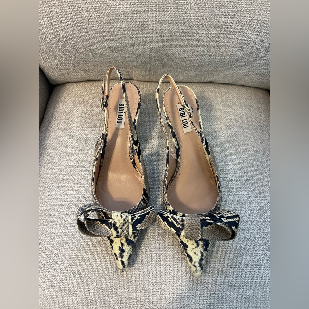 Bibi Lou snake-print knotted slingback heels